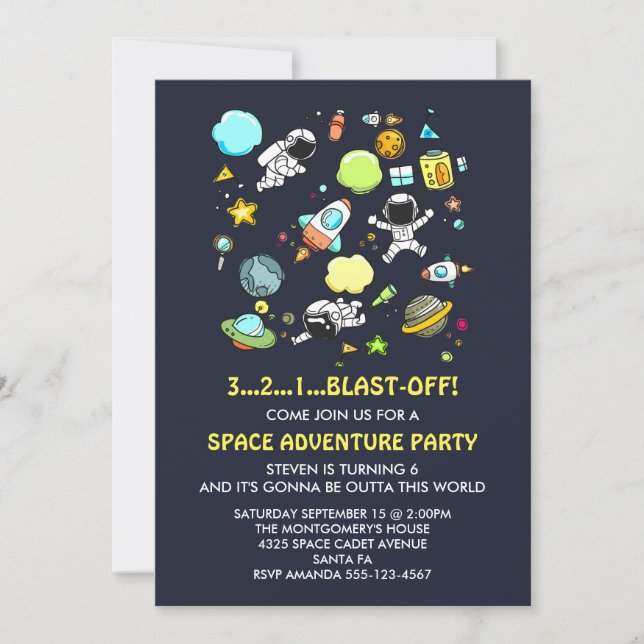 Invitación Astronautas del Espacio Exterior y Cumpleaños de N (Anverso)