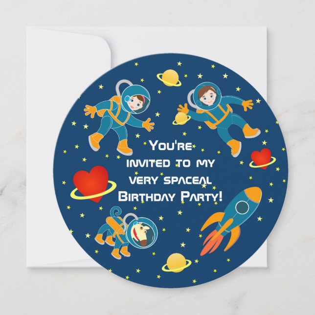 Invitación Astronautas infantiles adoran una fiesta de cumple (Anverso)
