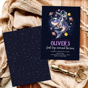 Invitación Astronautas montan un tiburón en el espacio con lo