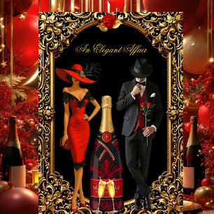Invitación Asunto Elegante Rosa Roja Vestido Esmoquin Cumplea