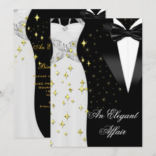 Invitación Asunto Elegante Vestido Blanco Corbata Negra Cumpl