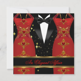 Invitación Asunto Elegante Vestido Rojo Corbata Negra Cumplea