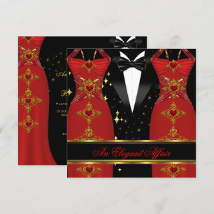 Invitación Asunto Elegante Vestido Rojo Corbata Negra Cumplea
