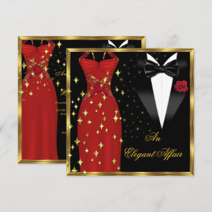 Invitación Asunto Elegante Vestido Rojo Corbata Negra Cumplea