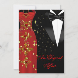 Invitación Asunto Elegante Vestido Rojo Corbata Negra Cumplea