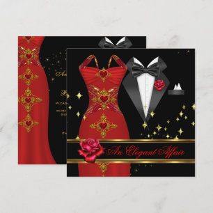 Invitación Asunto Elegante Vestido Rojo Corbata Negra Rosa Ro