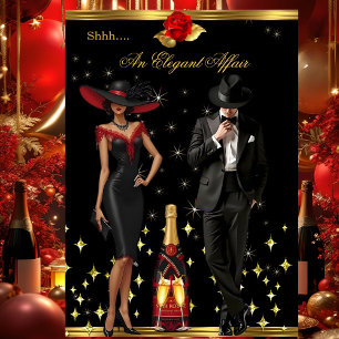 Invitación Asunto Elegante Vestido Rojo Esmoquin Cumpleaños D