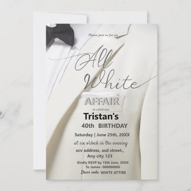 Invitación Asunto o fiesta de lujo totalmente blanco (Anverso)