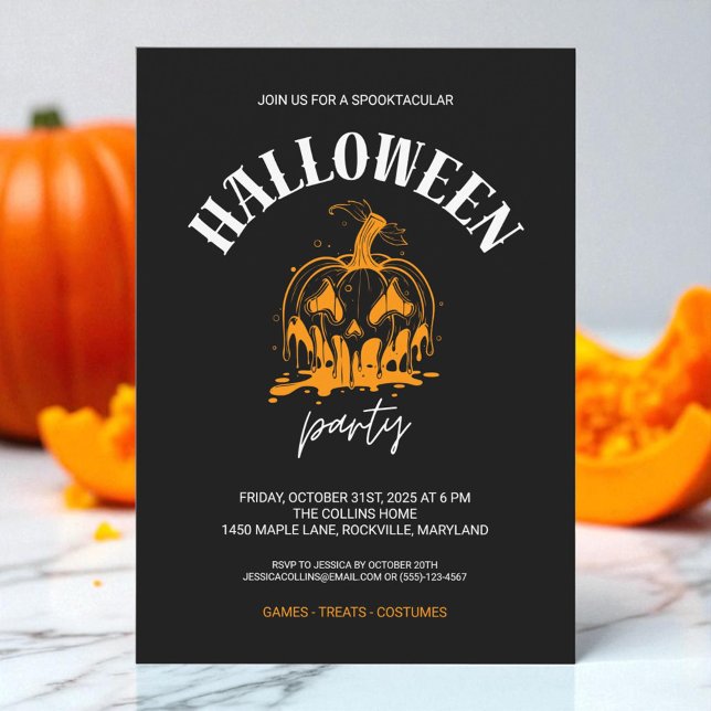Invitación Asustada Calabaza Negra Adulto Fiesta de disfraces (Scary Pumpkin Black Adult Halloween Costume Party Invitation)