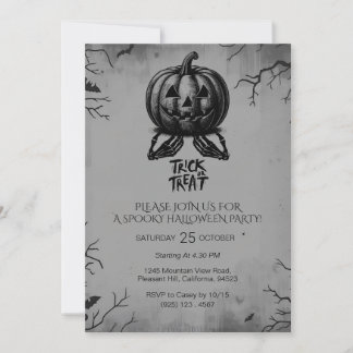 Invitación Asustado Calabaza de Skeleton Trick o Fiesta espel