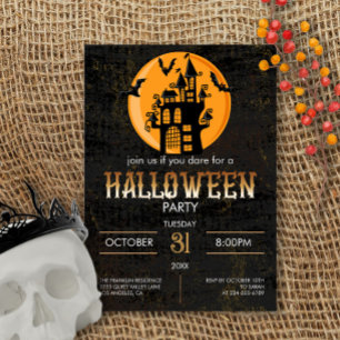 Invitación Asustado Castillo Volador Batea Fiesta Halloween
