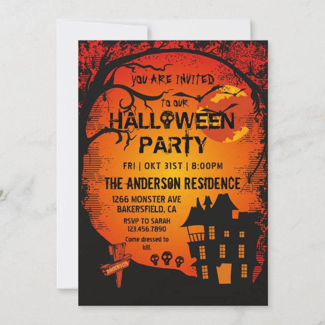 Invitación Asustado Fiesta de murciélago de Halloween en la n (Anverso)