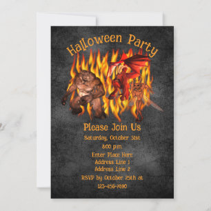 Invitación Asustado Goblin Criaturas furiosas flamean Hallowe