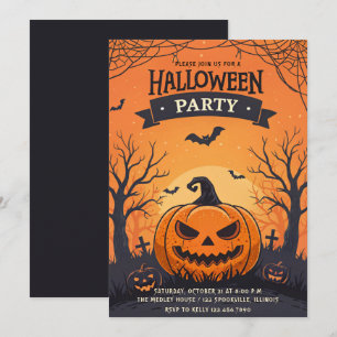 Invitación Asustado Jack-O-Lantern, fiesta de Halloween