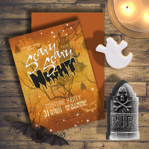 Invitación Asustado Naranja de Halloween de la noche del mied