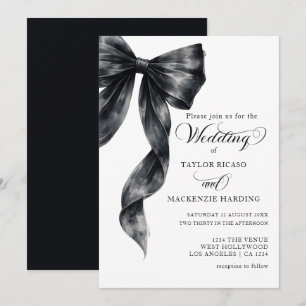 Invitación Atando el Nudo Cinta Negra Acuarela Boda