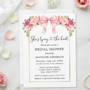 Invitación Atando el Nudo Corazón Rosa Lazo Rosas Despedida d