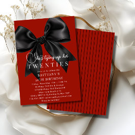 Invitación Atando Mis 20 Años Lazo Negro Rojo Intenso Cumplea