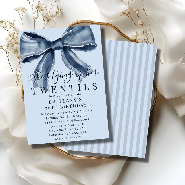 Invitación Atando mis 20s Lazo Coquette Azul Cumpleaños 30 (Subido por el creador)