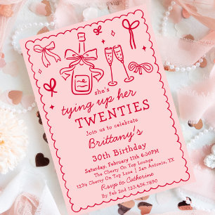 Invitación Atando mis veinte años Bow Champagne Cumpleaños 30