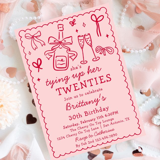 Invitación Atando mis veinte años Bow Champagne Cumpleaños 30 (Subido por el creador)