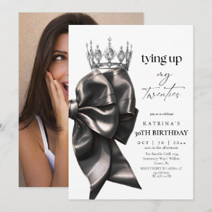 Invitación Atando mis Veinte Lazo Negro Cumpleaños 30