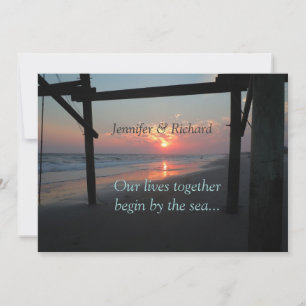 Invitación Atardecer bajo la boda de la playa del muelle