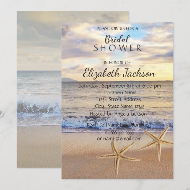 Invitación Atardecer de bodas de playa, ducha de novias de ma (Anverso / Reverso)