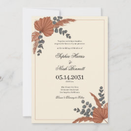 Invitación Atardecer Desértico Seco Botánico Terroso Boda