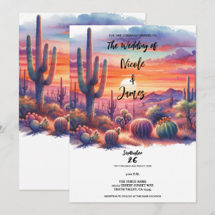 Invitación Atardecer en el desierto resplandor acuarela boda 