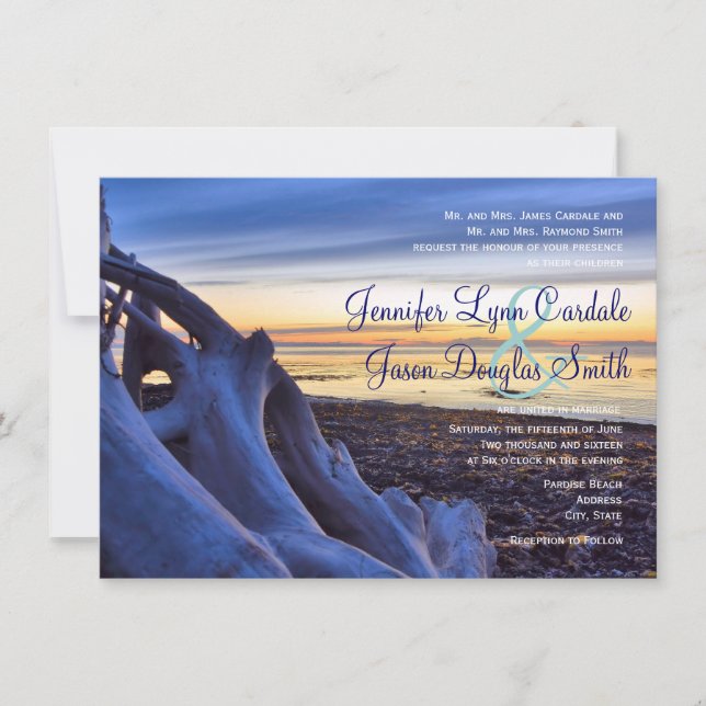 Invitación Atardecer en la boda de la noche de la playa (Anverso)