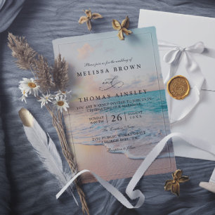 Invitación Atardecer en la playa pastel al amanecer Boda mode