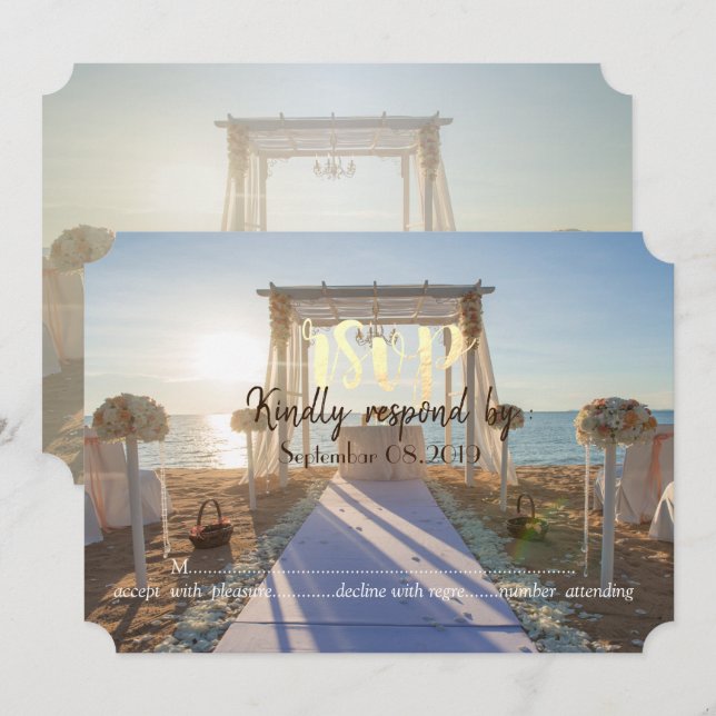 Invitación Atardecer Floral Tropical de Playa RSVP (Anverso / Reverso)