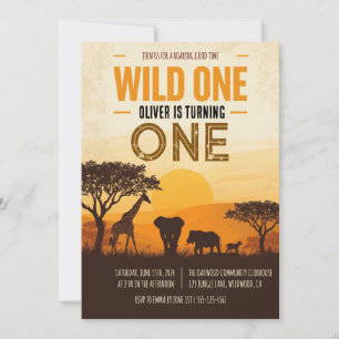 Invitación Atardecer Safari Negrita Salvaje Cumpleaños Uno