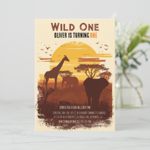 Invitación Atardecer Safari Uno Salvaje del Jungle Cumpleaños