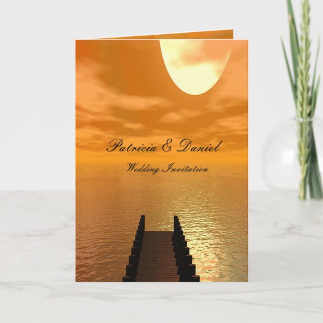 Invitación Atardecer sobre un Boda del muelle (Anverso)
