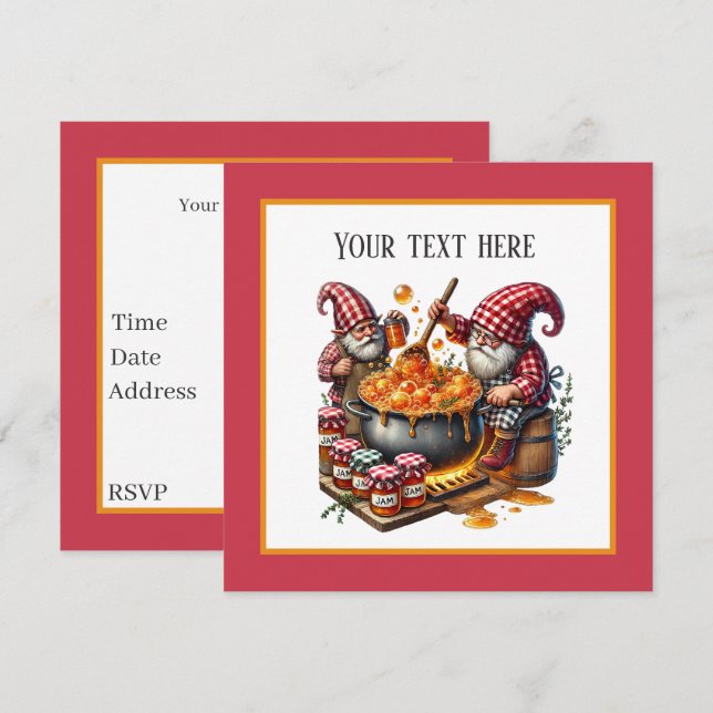 Invitación Atasco de corte haciendo fiesta gnome (Anverso / Reverso)