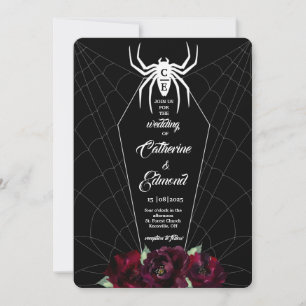 Invitación Ataúd de telaraña negro y blanco Hallowedding