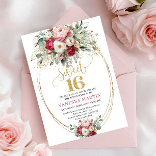 Invitación atemporal de Sweet Sixteen con rubor ro