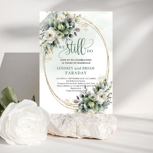Invitación Atemporal Verde y Blanco We Still Do (Timeless Green and White We Still Do Invitation)