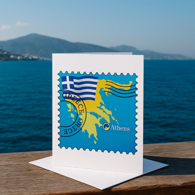 Invitación Atenas Grecia: Sello de viaje Bandera griega y map (Subido por el creador)