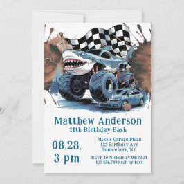 Invitación Atentado de tiburón Monster Camión Bash de cumplea