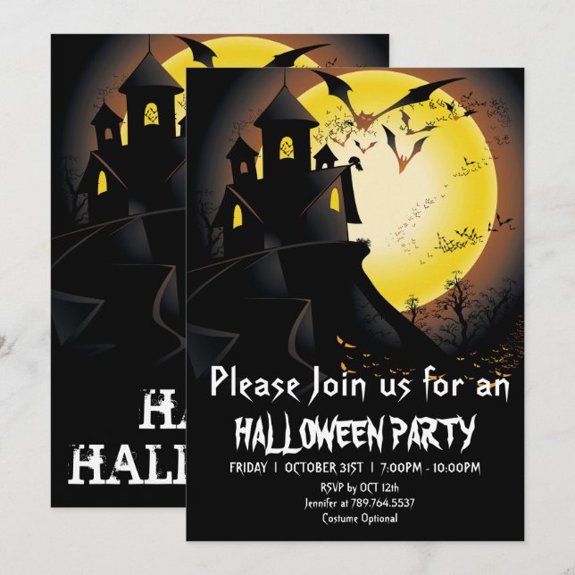Invitación Aterrorífica fiesta de Halloween en casa (Anverso / Reverso)