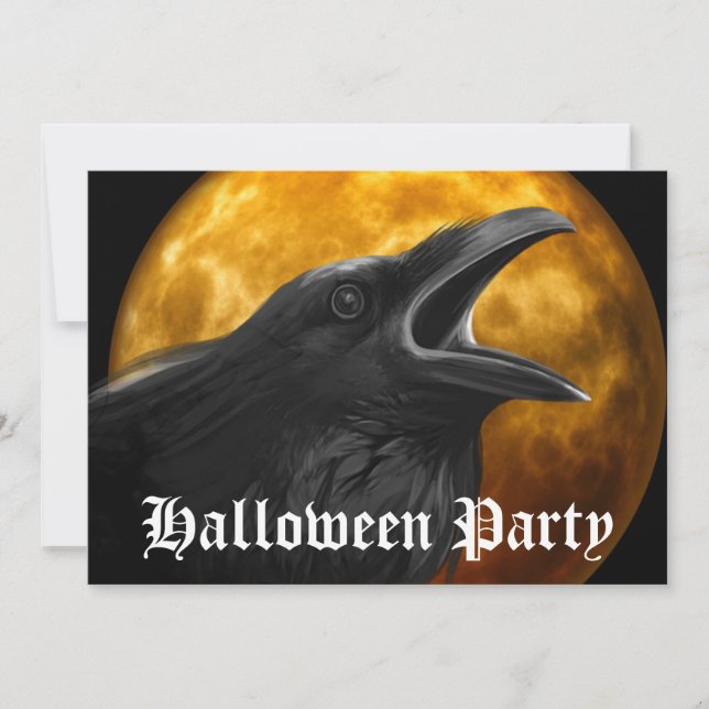 Invitación Aterrorífico Black Raven Full Moon Halloween Party (Anverso)