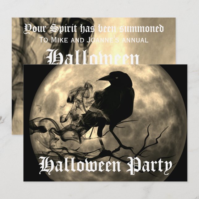 Invitación Aterrorífico Black Raven Full Moon Halloween Party (Anverso / Reverso)