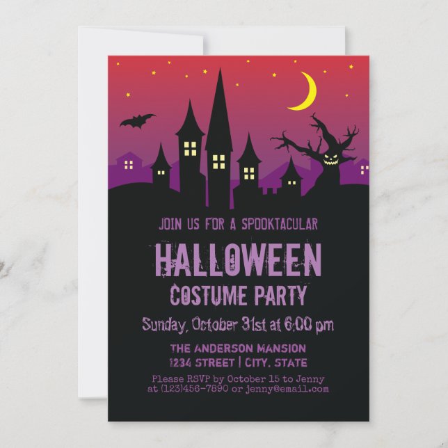 Invitación Aterrorífico Creepy Hauned Mansion Halloween Party (Anverso)