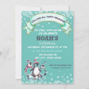 Invitación atracción de nieve lindo Penguin cumpleaños