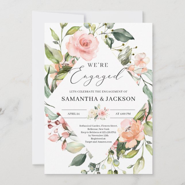 Invitación Atracción floral de melocotón rosa y lustroso (Anverso)