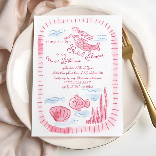 Invitación Atractiva ducha de novia con sirena rosa (Subido por el creador)
