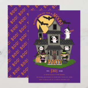 Invitación Atractiva fiesta morada de Halloween en casa